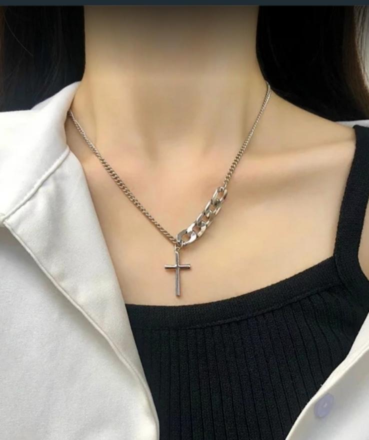 fancy silver plated cross chain