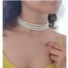 White Pearls Golden Three Unequal Layer Choker Necklace