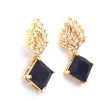 AD Black Artificial Gemstone Golden Earrings for Women