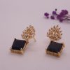 AD Black Artificial Gemstone Golden Earrings for Women