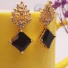 AD Black Artificial Gemstone Golden Earrings for Women