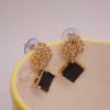 AD Black Artificial Gemstone Golden Earrings for Women