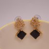 AD Black Artificial Gemstone Golden Earrings for Women