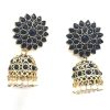 Black Traditional Golden Pearldrop Gemstone Jhumka Earrings