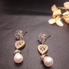 AD Long Pink Flower Heart Pearl Long Earrings for Women