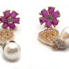 AD Long Flower Heart Pearl Long Earrings for Women