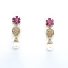 AD Long Flower Heart Pearl Long Earrings for Women