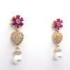 AD Long Flower Heart Pearl Long Earrings for Women