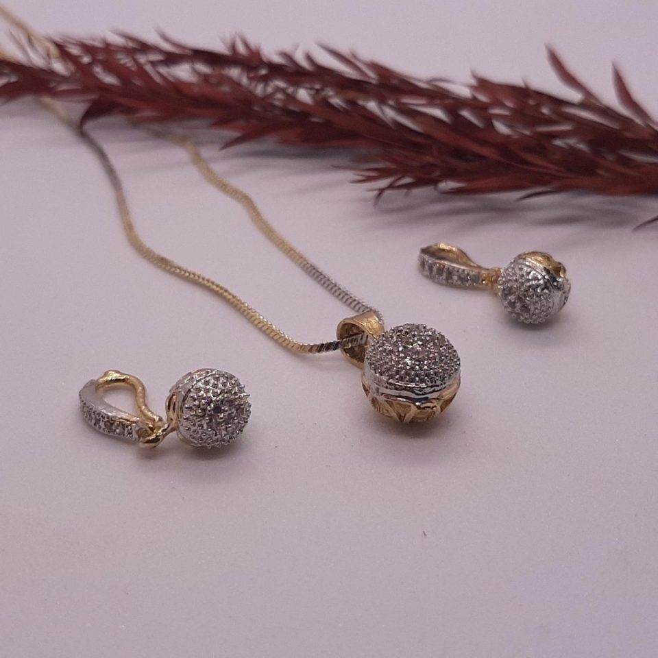 AD Ball Golden Pendant with Earrings