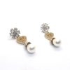 AD Long Pink Flower Heart Pearl Long Earrings for Women