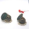 Green Traditional Golden Pearldrop Gemstone Jhumka Earrings