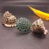 Green Traditional Golden Pearldrop Gemstone Jhumka Earrings