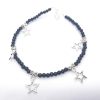 Metal Stars Anklet with Black Pearls