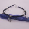 Metal Stars Anklet with Black Pearls