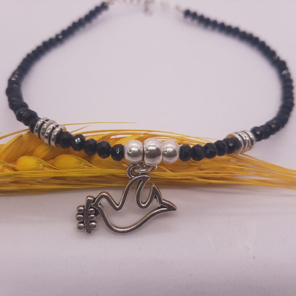 Bird Anklet with Black Crystal Chain