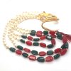 Colorful Beads Long Necklace with White Pearls Three Layer