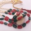 Colorful Beads Long Necklace with White Pearls Three Layer