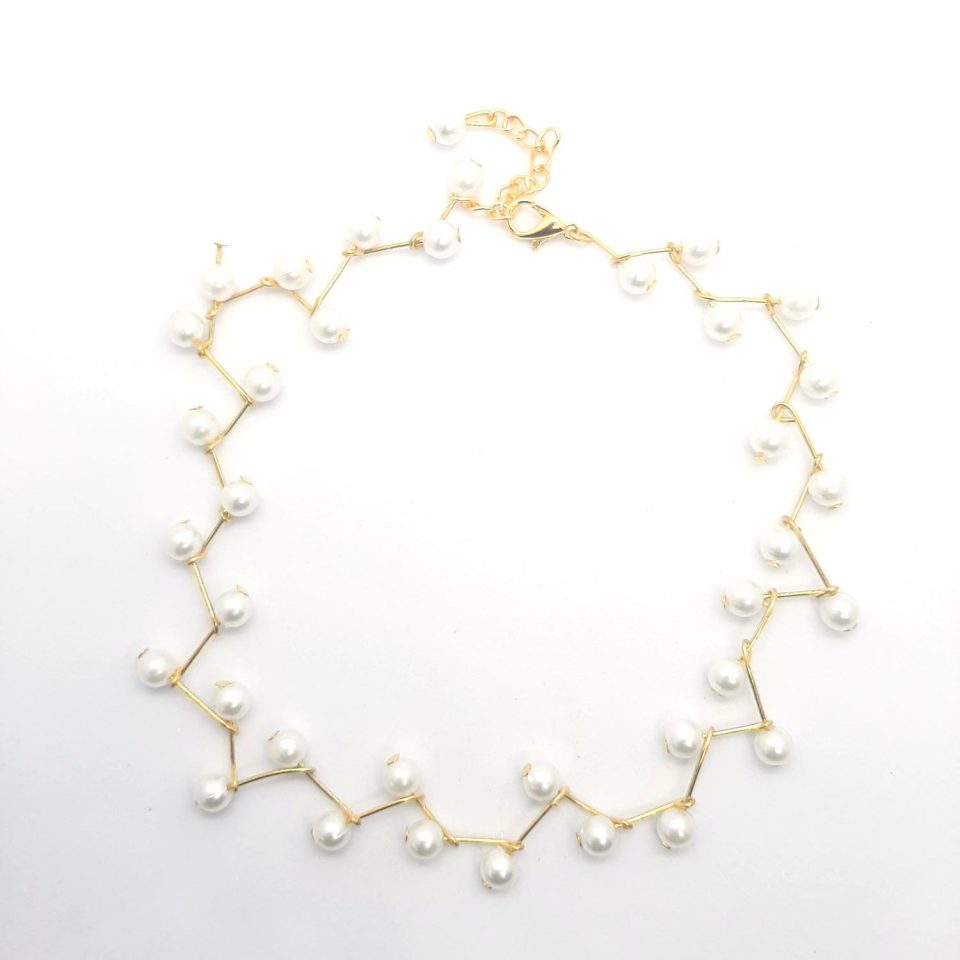 Golden Zig Zag Pearl Necklace