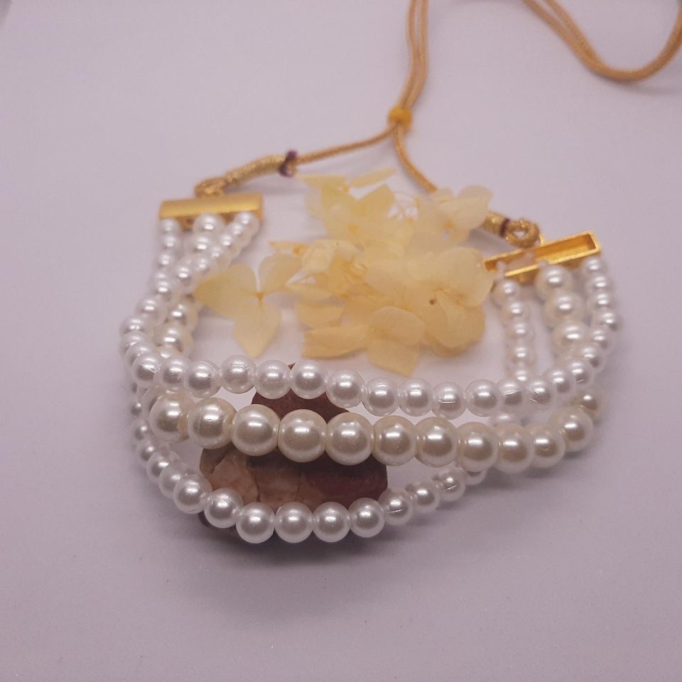 White Pearls Golden Three Unequal Layer Choker Necklace