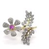 AD Double Finger Purple Flower Crystal Ring for Women