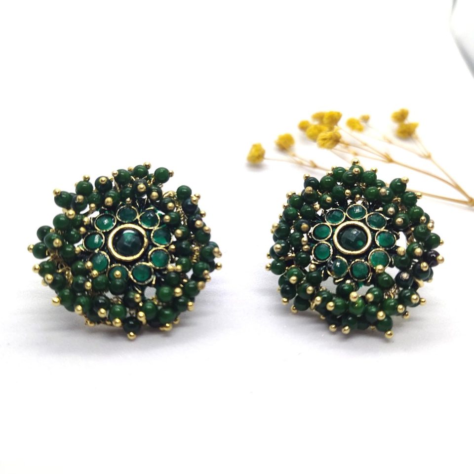 Green and golden pearl tops earrings