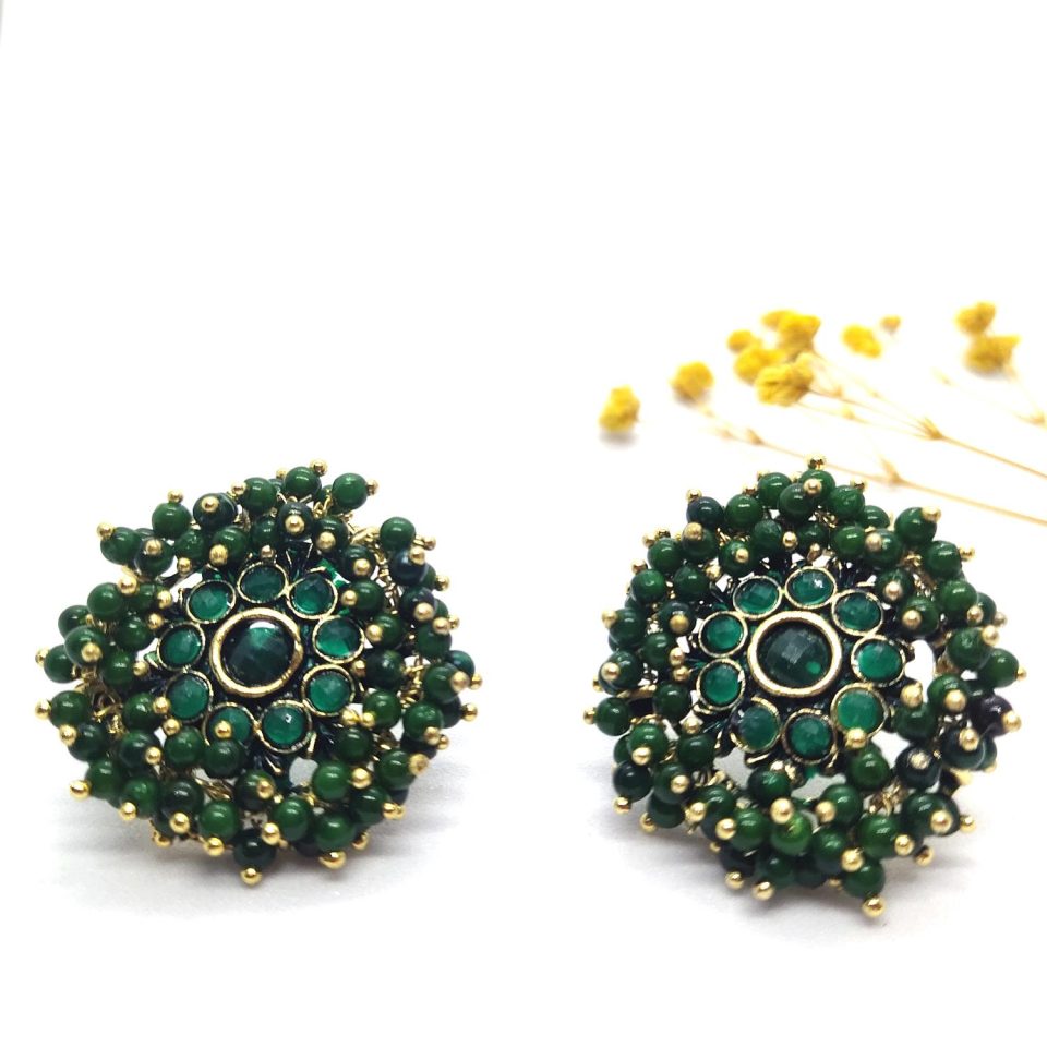 Green and golden pearl tops earrings