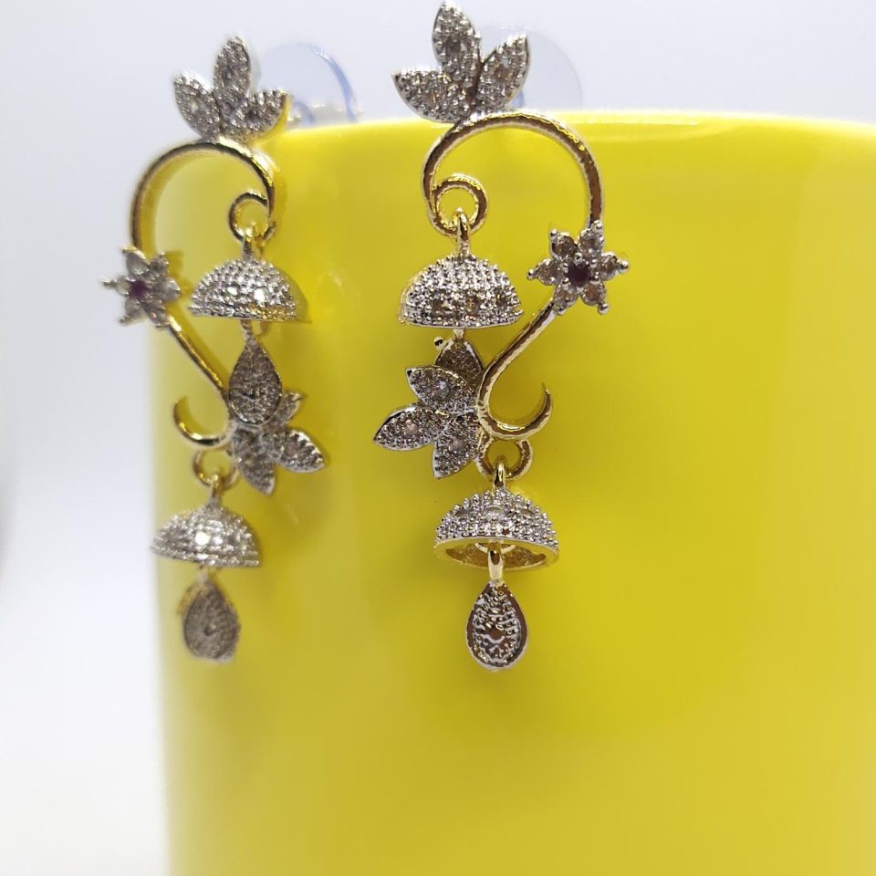 AD Flowers and Leaf Golden Earrings for Women