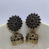 Black Traditional Golden Pearldrop Gemstone Jhumka Earrings