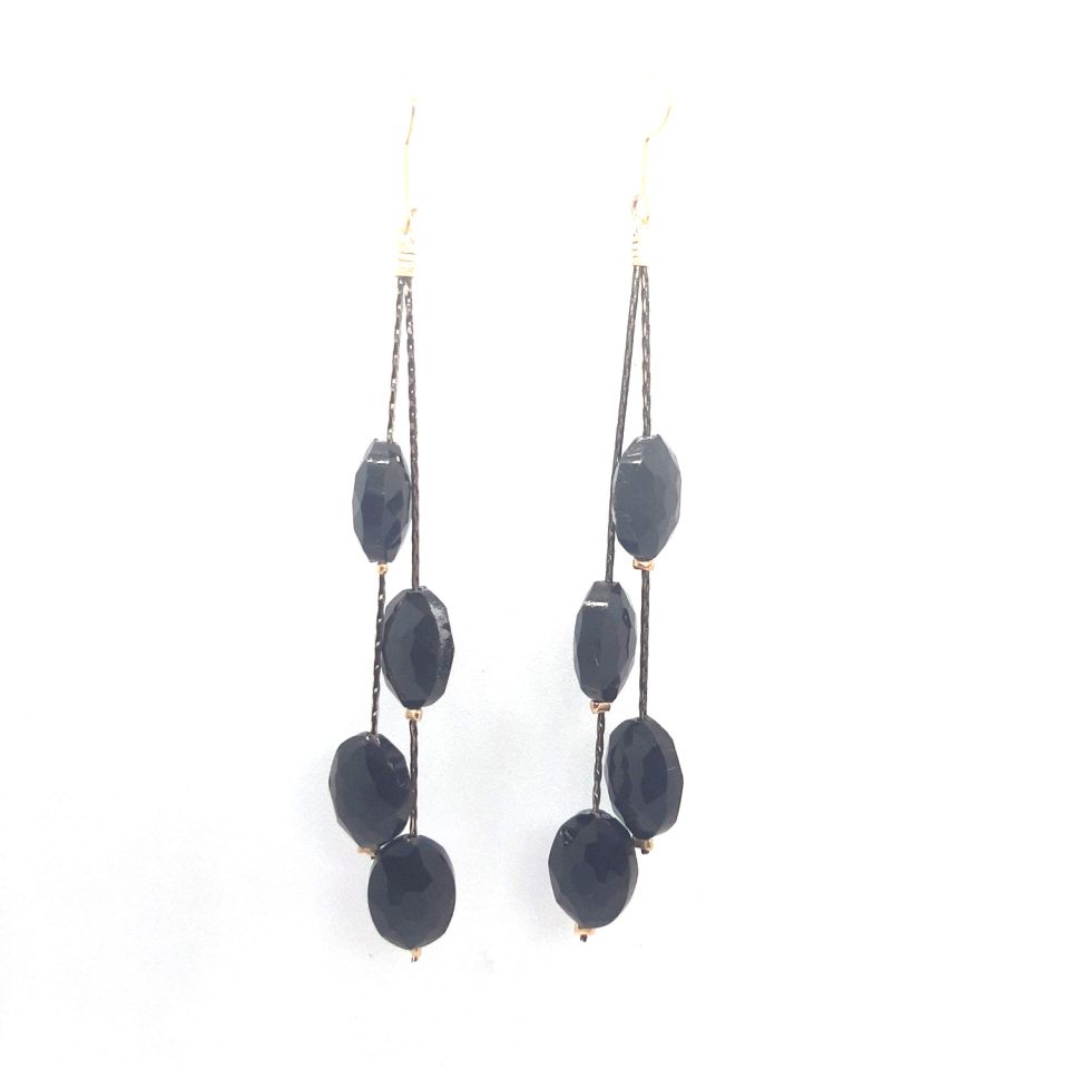 Priyaasi Black Floral Tassel Drop Earrings