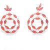 Red Crystal Studded Double Circle Dangler Earrings