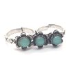 Oxidized Silver Tone Adjustable Double Finger Ring Triple Monalisa Studded