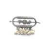 Oxidized Silver Tone Adjustable  Designer Ring with Pearls Cluster