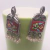 Square Stud Designer Red Painted Earrings with Dangling Pearls