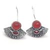 Silver Tone Oxidised Metal Antique Stud Earrings – Red Monalisa Stone and Elephant