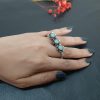 Oxidized Silver Tone Adjustable Double Finger Ring Triple Monalisa Studded