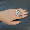 Oxidized Silver Tone Adjustable  Designer Ring with Pearls Cluster