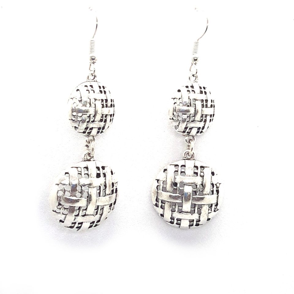 antique silver tone braided metal statement earrings