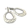 Silver Tone Dent Round Dangle Earrings With AD Studding