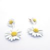 White Floral Earrings Daisy Drop Dangler Polymer Clay Earrings