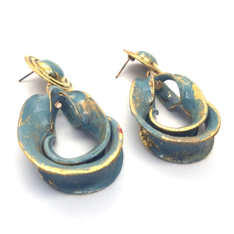 Vintage Blue Dangle Earrings - Metal Oil Jewelry for Women