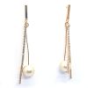 Golden Long Drop Earrings AD Zircon with Pearl