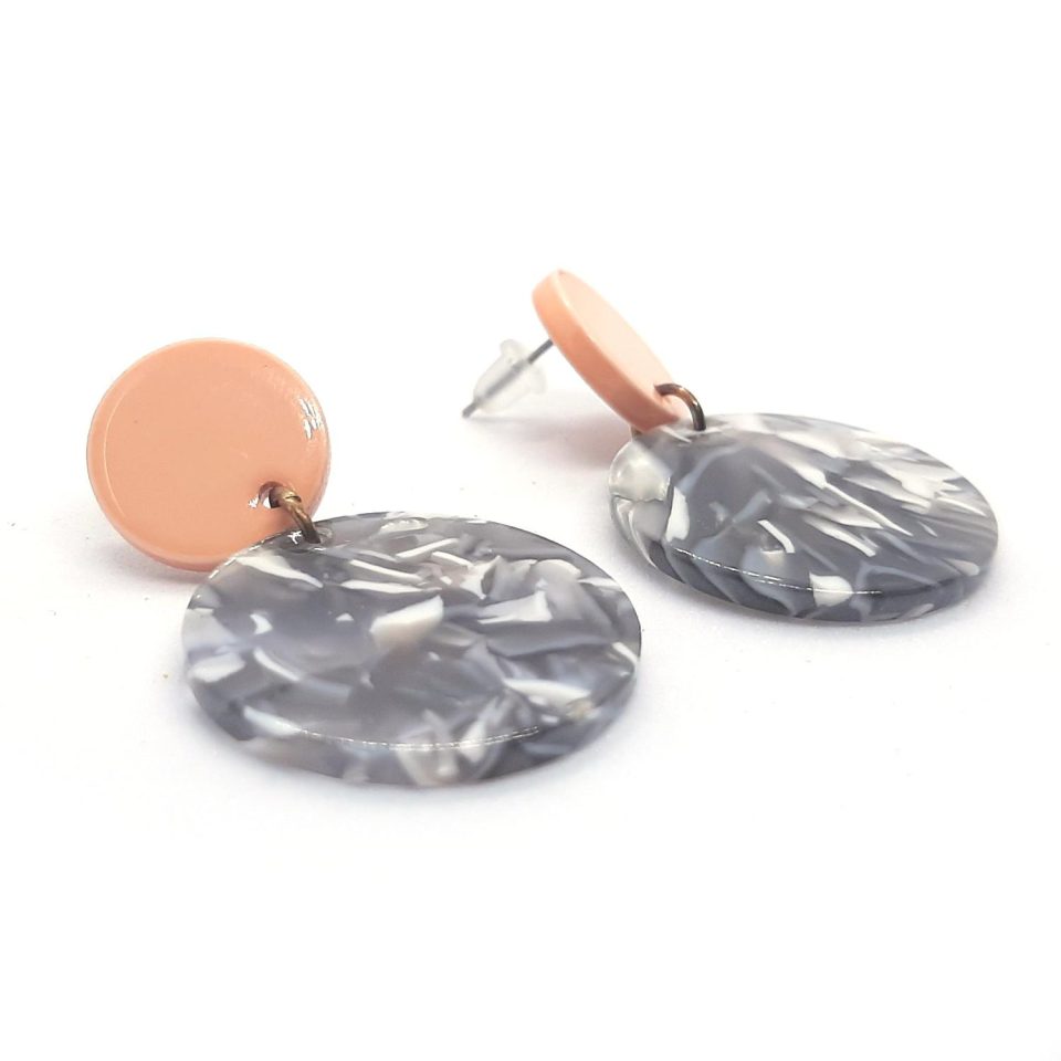 Resin Graphic Designer Earrings Black and Light Orange