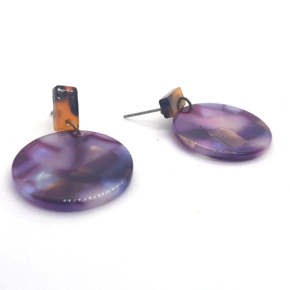 Resin Graphic Designer Earrings - Purple