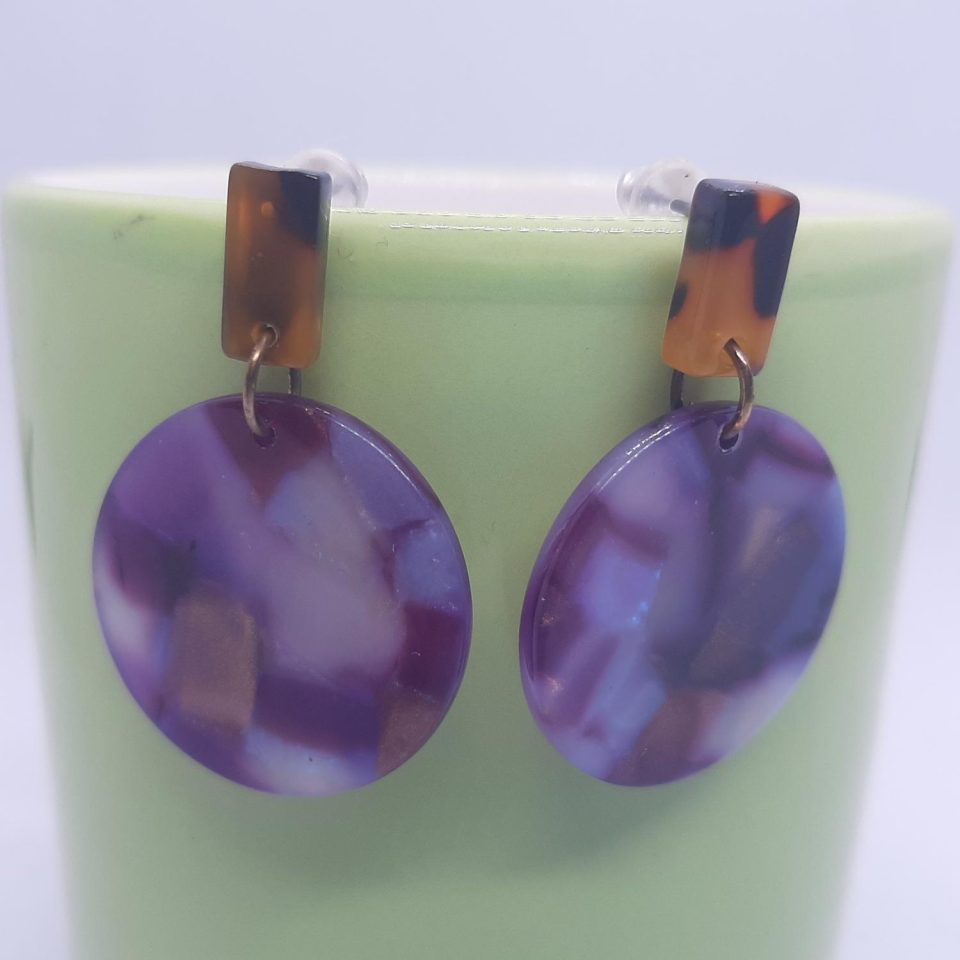 Resin Graphic Designer Earrings - Purple