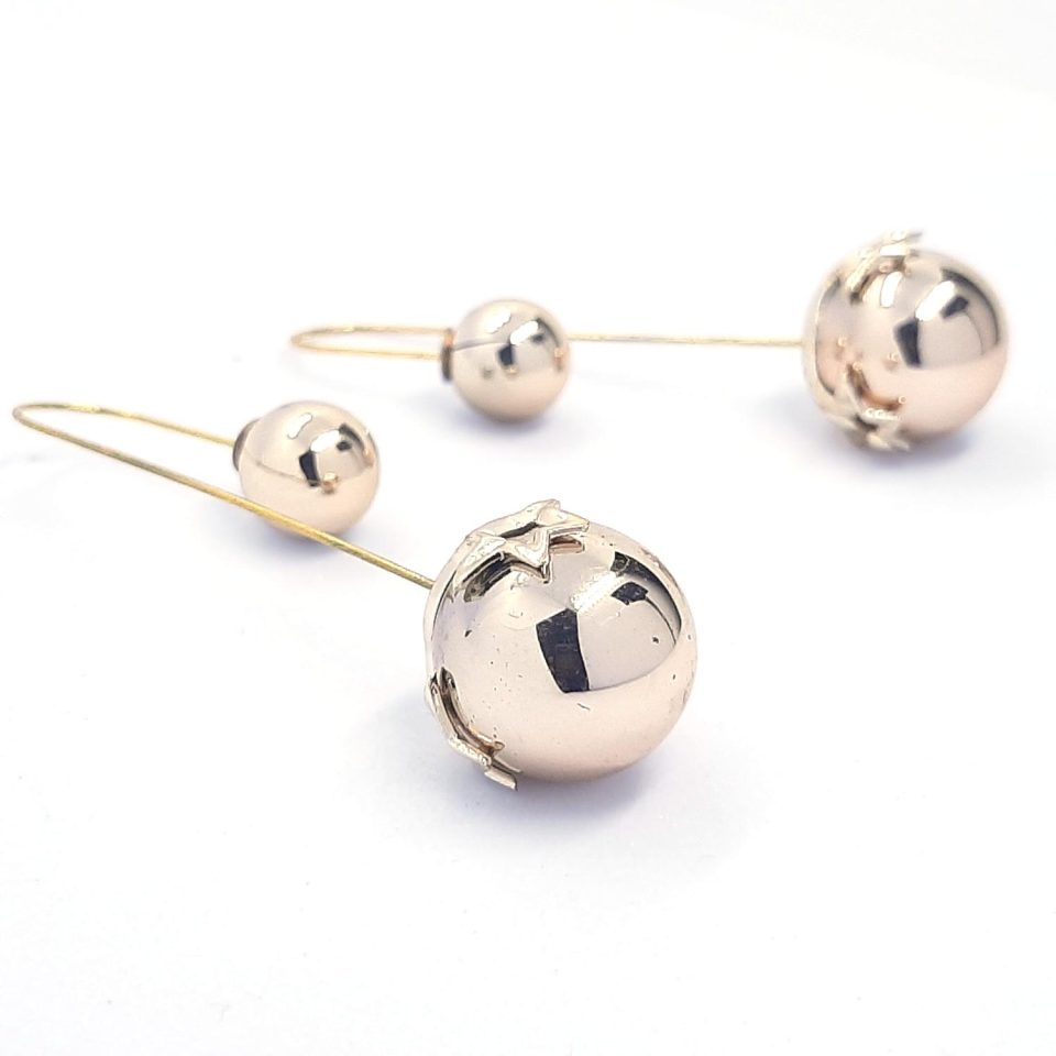 Front and Back Double Pearl Earrings - Golden