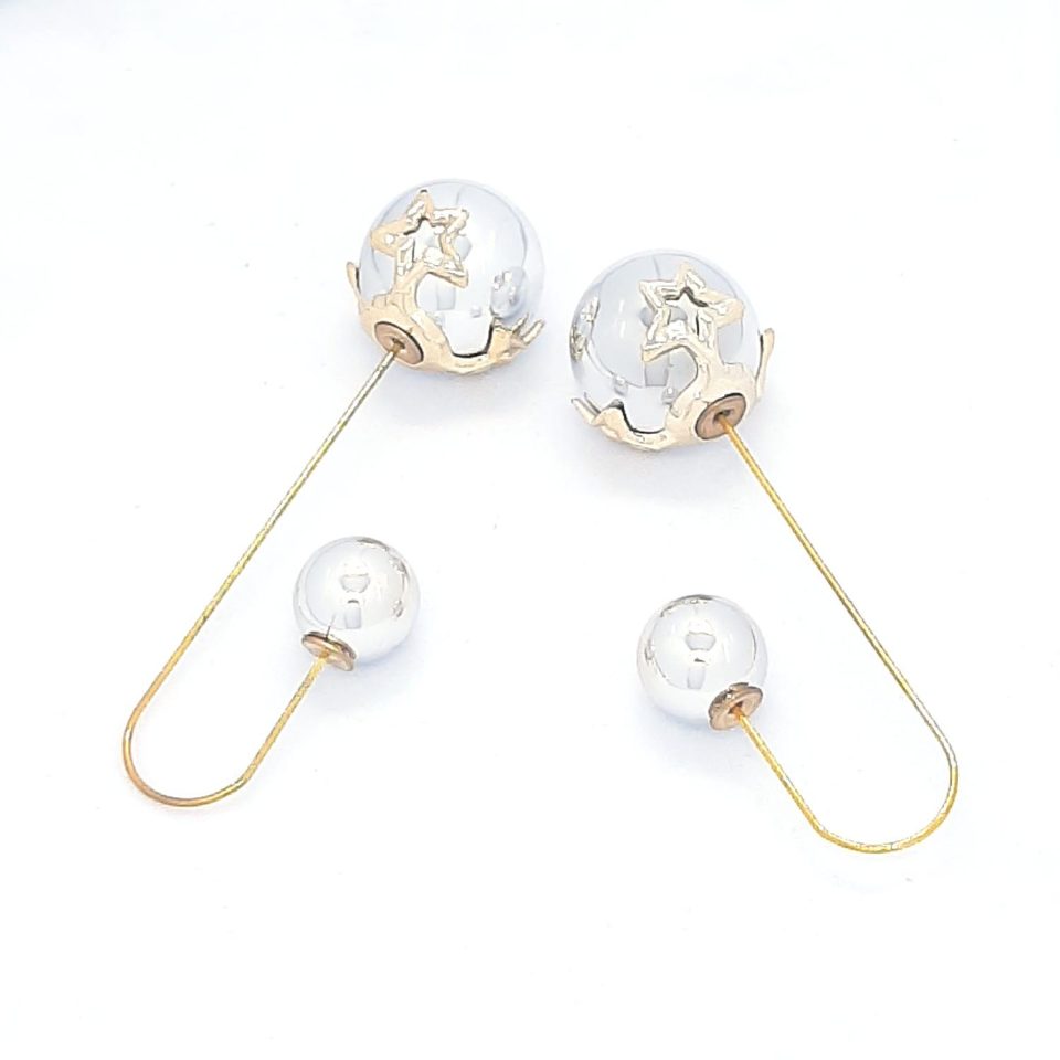 Front and Back Double Pearl Earrings - Silver