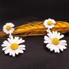 White Floral Earrings Daisy Drop Dangler Polymer Clay Earrings