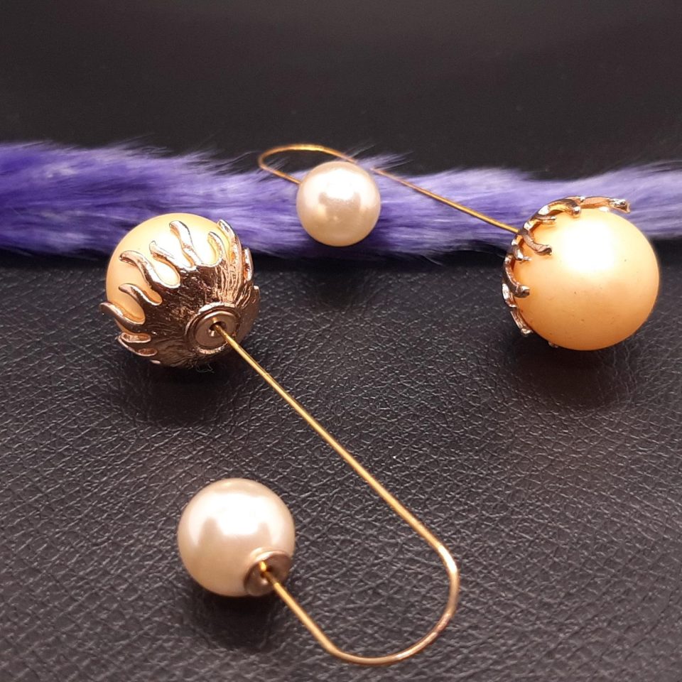 Front and Back Double Pearl Earrings - Yellow and Golden