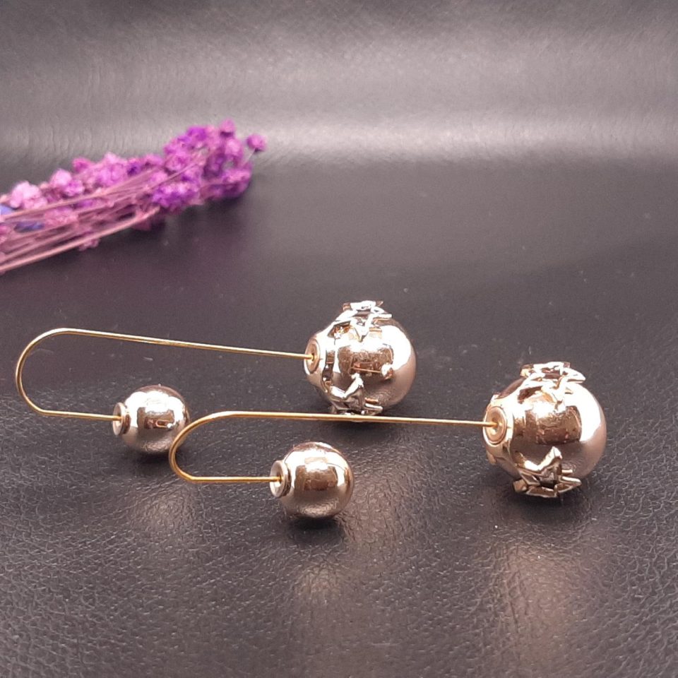 Front and Back Double Pearl Earrings - Golden