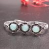 Oxidized Silver Tone Adjustable Double Finger Ring Triple Monalisa Studded